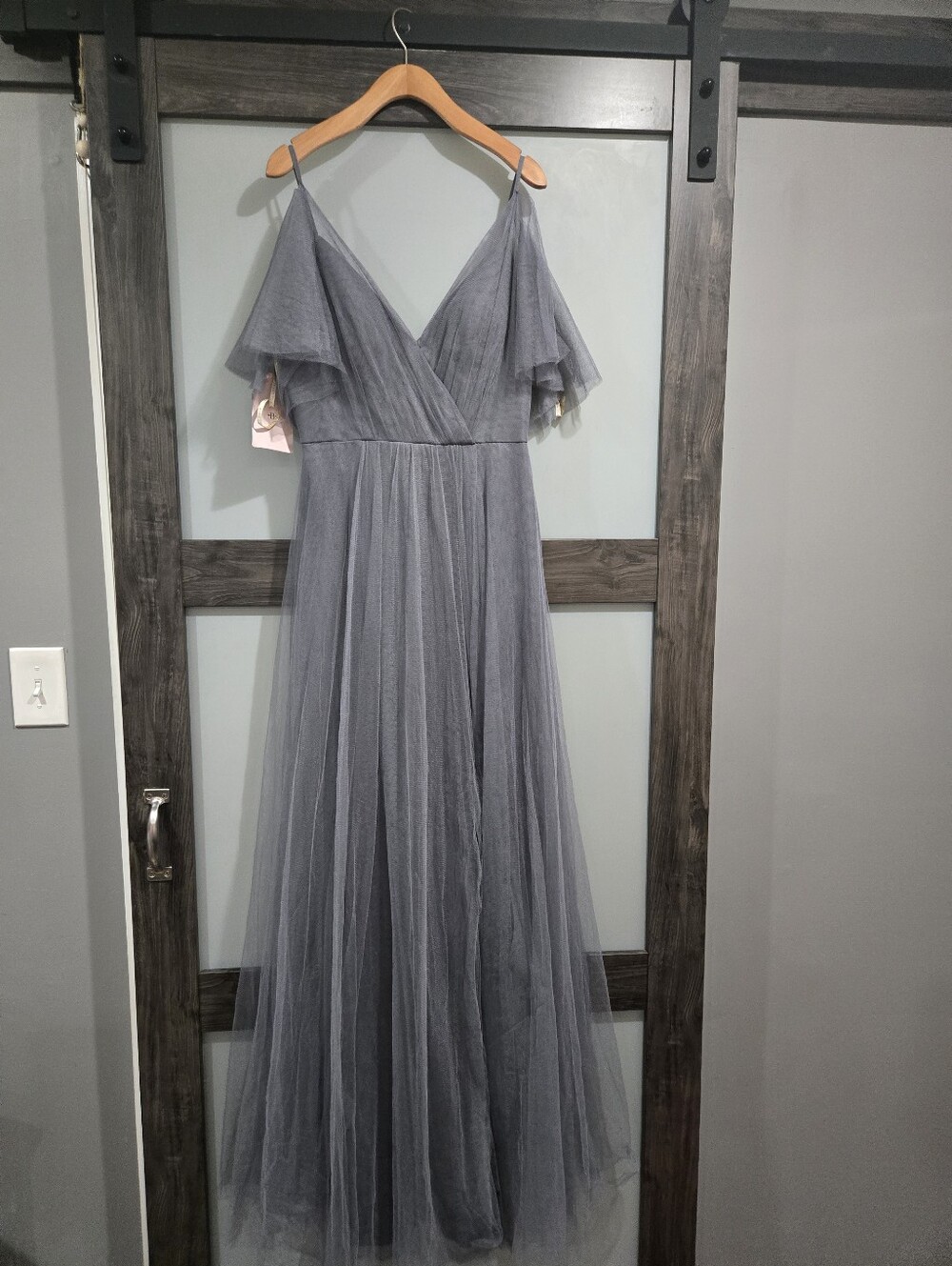 NWT BHLDN Jenny Yoo Aeryn Grey Tulle Bridesmaid Dress Size 8